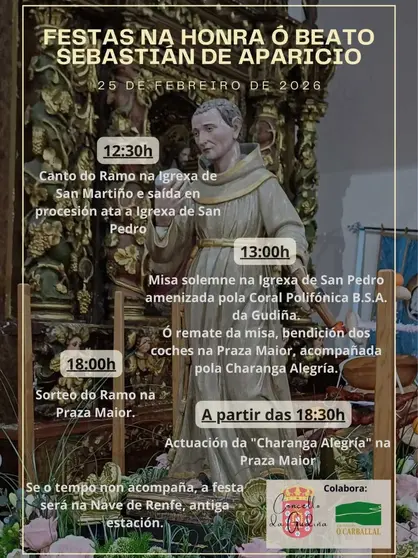 A imaxe do ilustre franciscano protagoniza o cartel oficial dos festexos organizados polo consistorio local e a comisi&oacute;n O Carballal.