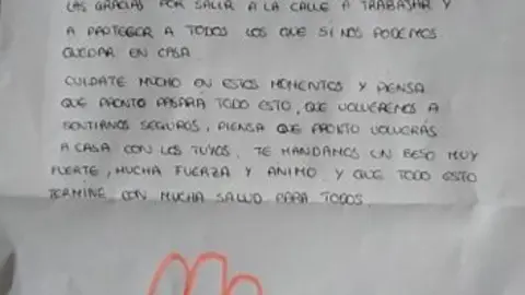 La carta que la peque&ntilde;a Luc&iacute;a envi&oacute; a Bego&ntilde;a, guardia civil destinada en la comunidad madrile&ntilde;a.