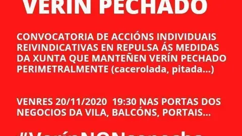Cartel chamando &aacute; mobilizaci&oacute;n na vila de Ver&iacute;n.