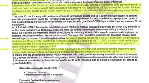 Documento en el que se registr&oacute; una versi&oacute;n de los hechos por los que se acusa al doctor Castrillo.