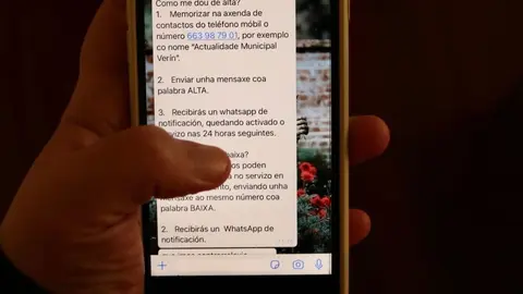 Para recibir a informaci&oacute;n do Concello de Ver&iacute;n bastar&aacute; enviar un whatsapp ao 663 98 79 01.