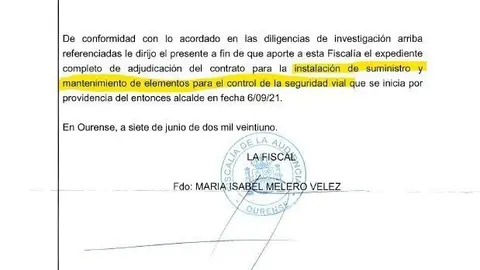 Requerimiento de la Fiscal&iacute;a Provincial de Ourense.