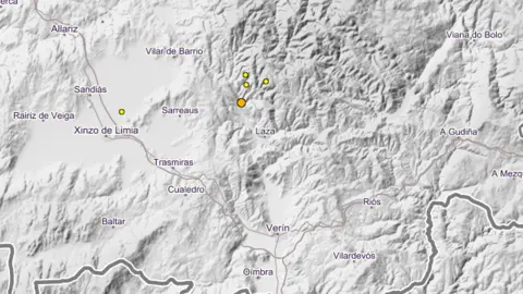 Tremores rexistrados en Laza nos &uacute;ltimos tres d&iacute;as.