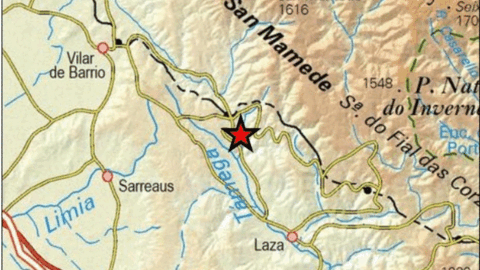 Epicentro del &uacute;ltimo sismo registrado esta tarde en la localidad lazana.