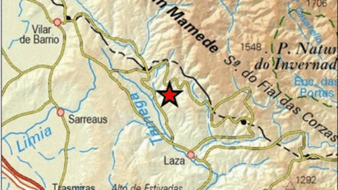 Mapa del epicentro del primero de los terremotos registrados este domingo en Laza.