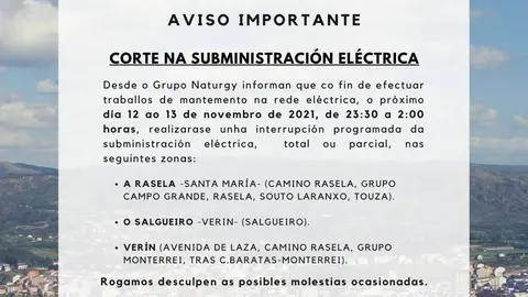 Anuncio efectuado polo Concello de Ver&iacute;n nas s&uacute;as redes sociais.