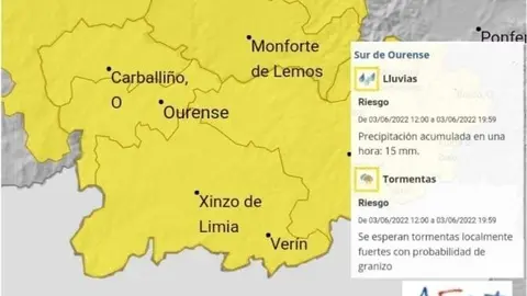 Mapa da provincia de Ourense da AEMET para este venres.