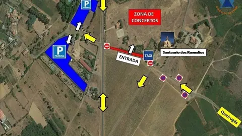 Mapa de aparcadoiros e accesos para a noite das actuaci&oacute;ns de Panorama e Par&iacute;s de Noia. | FOTO: Portecci&oacute;n Civil Ver&iacute;n.