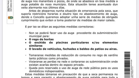 Bando coa informaci&oacute;n sobre as retricci&oacute;ns de consumo de auga na Mezquita.