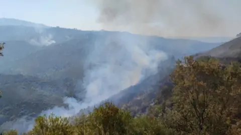 Columnas de fume nos montes entre Vilar de Cervos e Feces de Cima. | FOTO: Xos&eacute; Lois Colmenero.