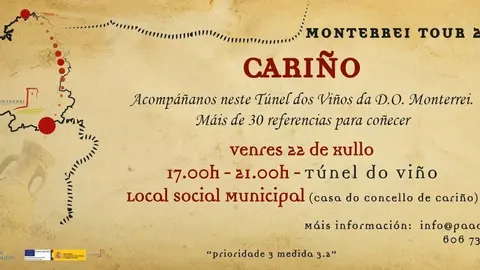 Cartel promocional do T&uacute;nel do Vi&ntilde;o da D.O. Monterrei en Cari&ntilde;o.