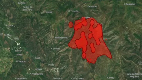 Imaxe da superficie afectada polo lume de Laza e Chandrexa. | FONTE: Copernicus.