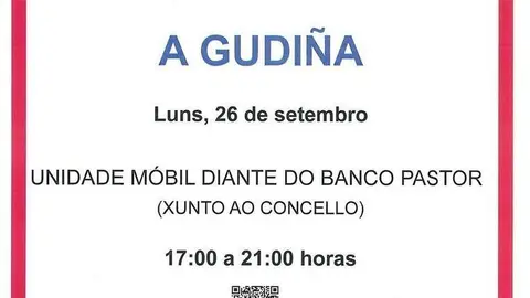 O autob&uacute;s da Axencia de Doaz&oacute;n de Sangue visitar&aacute; esta tarde A Gudi&ntilde;a.