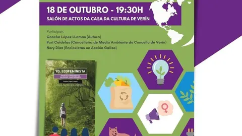 Cartel da presentaci&oacute;n do libro "Yo, ecofeminista", de Concha L&oacute;pez Llamas, en Ver&iacute;n.