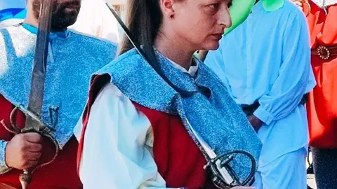 Roc&iacute;o Guerra, na &uacute;ltima das batallas de mouros e cristi&aacute;ns que contribu&iacute;u a recuperar. | FOTO: Xos&eacute; Lois Colmenero.