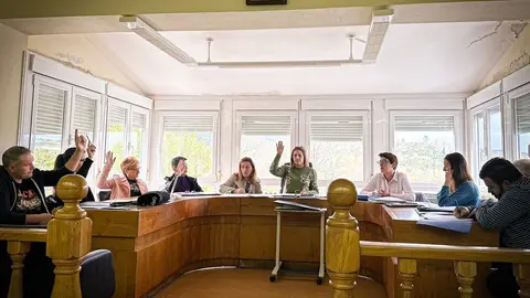 Os cinco ed&iacute;s do grupo de Goberno de Vilardev&oacute;s votando a favor do reco&ntilde;ecemento de Rodolfo N&uuml;&ntilde;ez de las Cuevas. | FOTO: Anabel G. Sim&oacute;n.