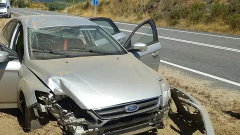 Estado del veh&iacute;culo accidentado en Guimarei (Concello de Monterrei).