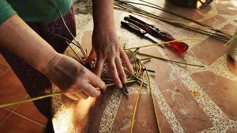 Elaboraci&oacute;n de cester&iacute;a de mimbre en Vilardev&oacute;s.