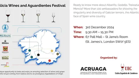 Cartel promocional de Galicia Wines and Aguardientes Festival - London.