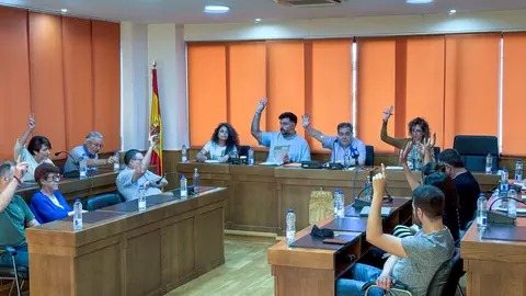 Los ediles del bipartito verinense, votando el proyecto de la guarder&iacute;a en el CEIP Princesa de Espa&ntilde;a.