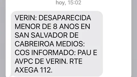 Alerta recibida desde el servicio de Emergencias de la Xunta de Galicia.