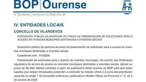Captura de la publicaci&oacute;n oficial que regula el tr&aacute;mite para acceder a las seis viviendas sociales acondicionadas por el Concello.