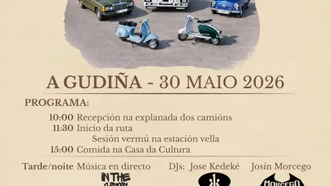 Cartel oficial de la I Xuntanza de Veh&iacute;culos Cl&aacute;sicos organizada por la comisi&oacute;n O Carballal para el d&iacute;a 30 de mayo.