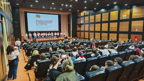 Alumnado participante durante una actuaci&oacute;n en el Auditorio Rio Lima.