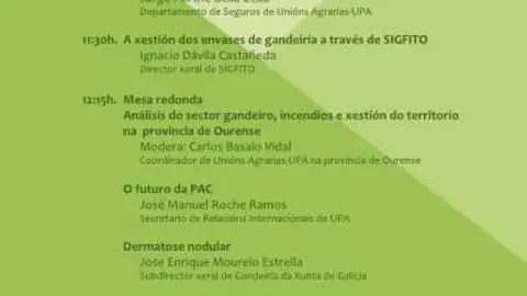 Cartel de la jornada t&eacute;cnica sobre ganader&iacute;a que se celebrar&aacute; en A Gudi&ntilde;a el 19 de mayo.