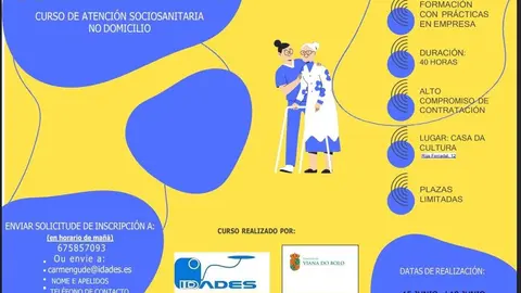 Imagen promocional del curso de atenci&oacute;n a domicilio que se celebrar&aacute; en la Casa da Cultura de Viana do Bolo.