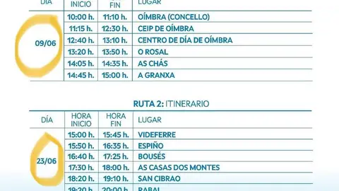 Cartel do calendario de xu&ntilde;o da Furgoteca en O&iacute;mbra, o servizo de Bibliotecas M&oacute;biles de Galicia promovido pola Xunta de Galicia.