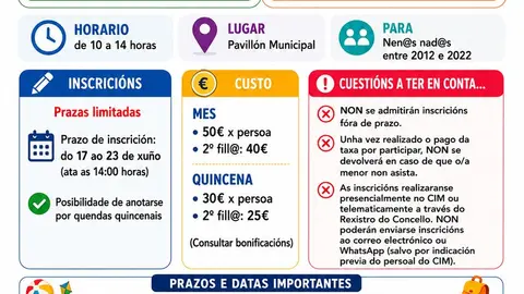 Cartel de las actividades infantiles de verano 2026 del Concello de Viana do Bolo.