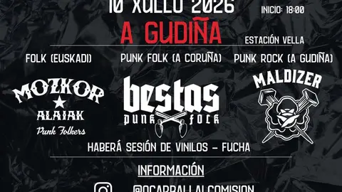 Cartel de O Carballal Son, coa Estaci&oacute;n Vella da Gudi&ntilde;a como escenario.