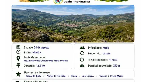 Cartel da andaina "Pasos &aacute; fronte para defender o noso monte", en Viana do Bolo.