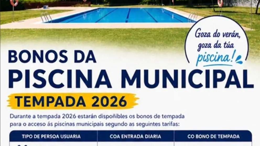 Cartel informativo  do Concello do Ri&oacute;s coas tarifas e condici&oacute;ns de acceso para a tempada de ver&aacute;n de 2026.