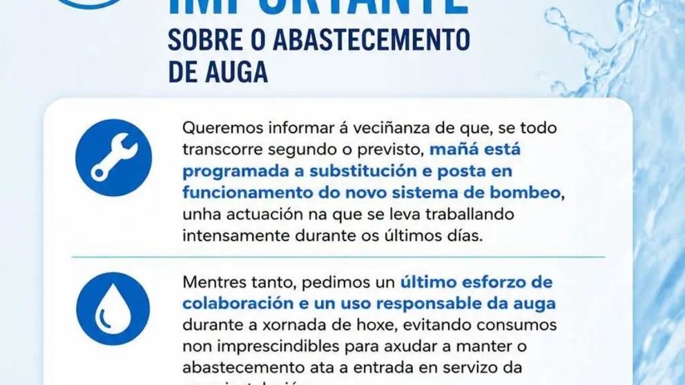 Bando oficial emitido por el Concello do Ri&oacute;s donde se detallan las restricciones de agua nocturnas.