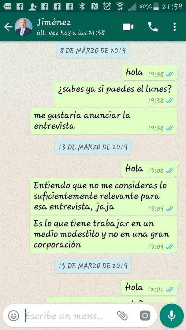 La captura de pantalla no deja lugar a dudas de que don Juan Manuel Jiménez estaba invitado a una entrevista.