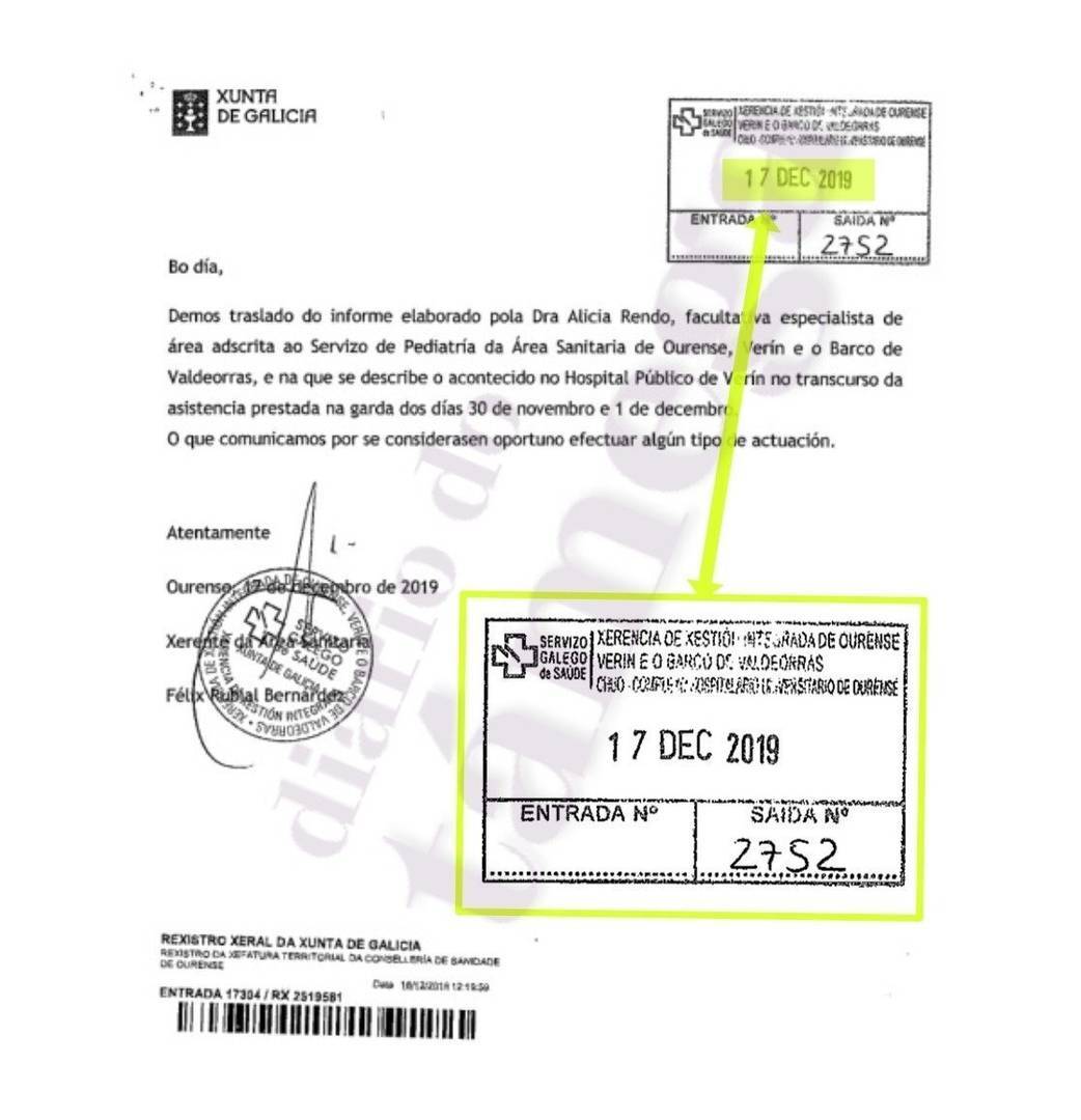 Félix Rubial envía el informe de la pediatra a Inspección.