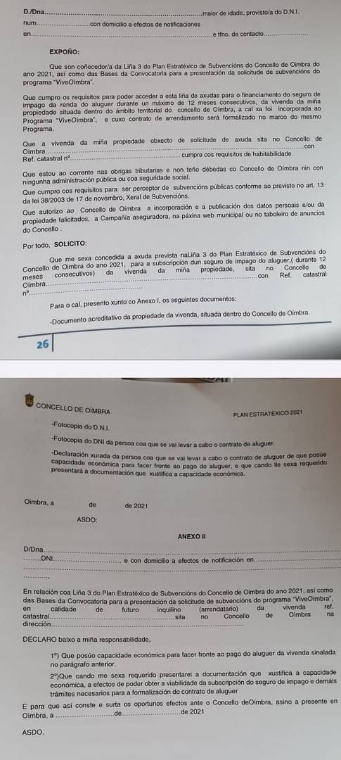 Formulario para a presentación das vivendas ao programa ‘ViveOímbra’. | FOTO: Concello de Oímbra
