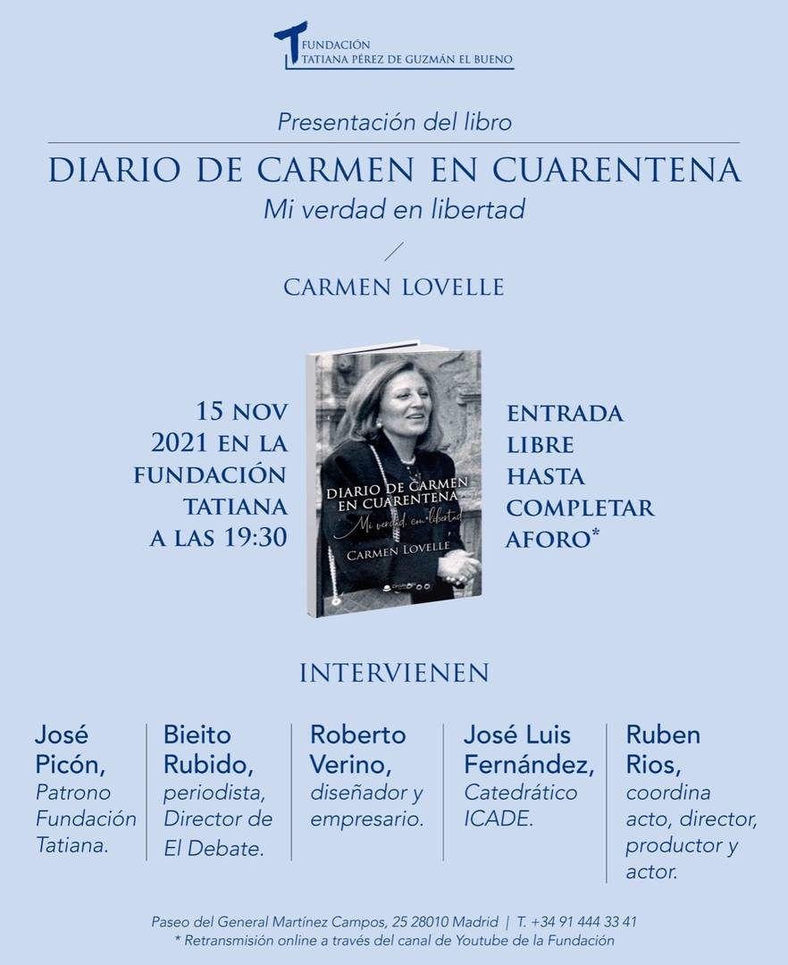 Presentación de 'Diario de Carmen en cuarentena', de Carmen Lovelle, en Madrid.