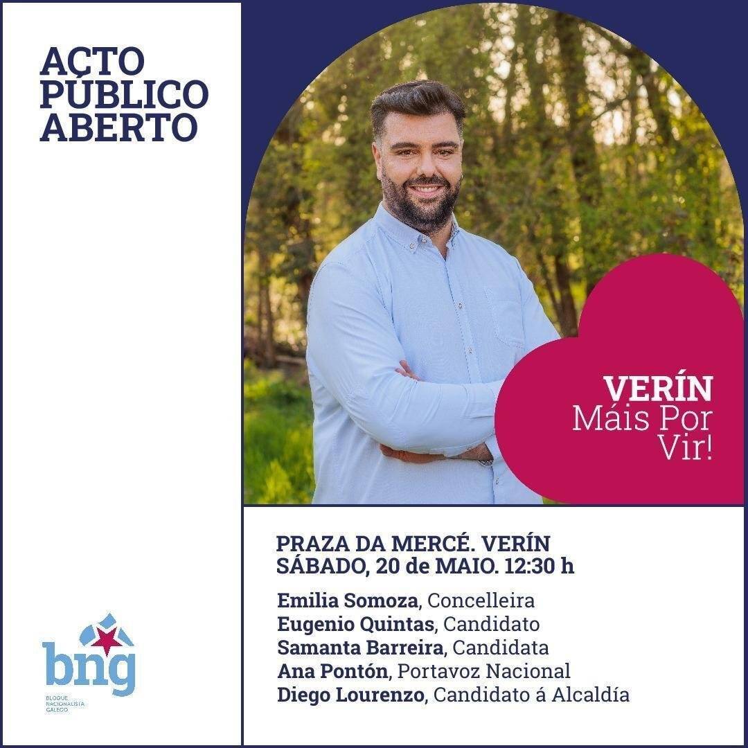 O mitin central do BNG será este sábado na Praza da Mercé de Verín.