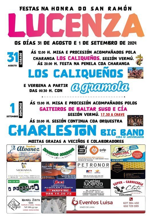 Cartes das festas patronais en Lucenza.