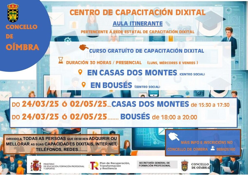 Cartel de los próximos cursos de capacitación digital en Oímbra.