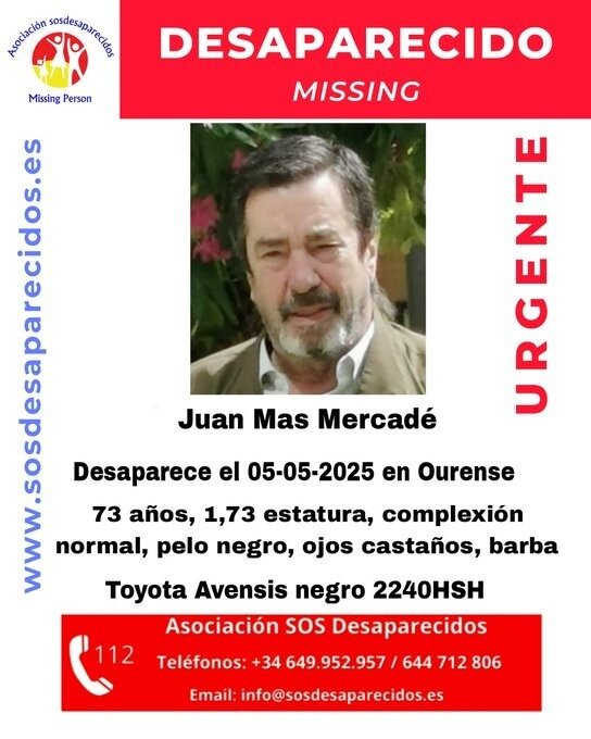 Juan Mas falta de su domicilio desde el 5 de mayo de este año.