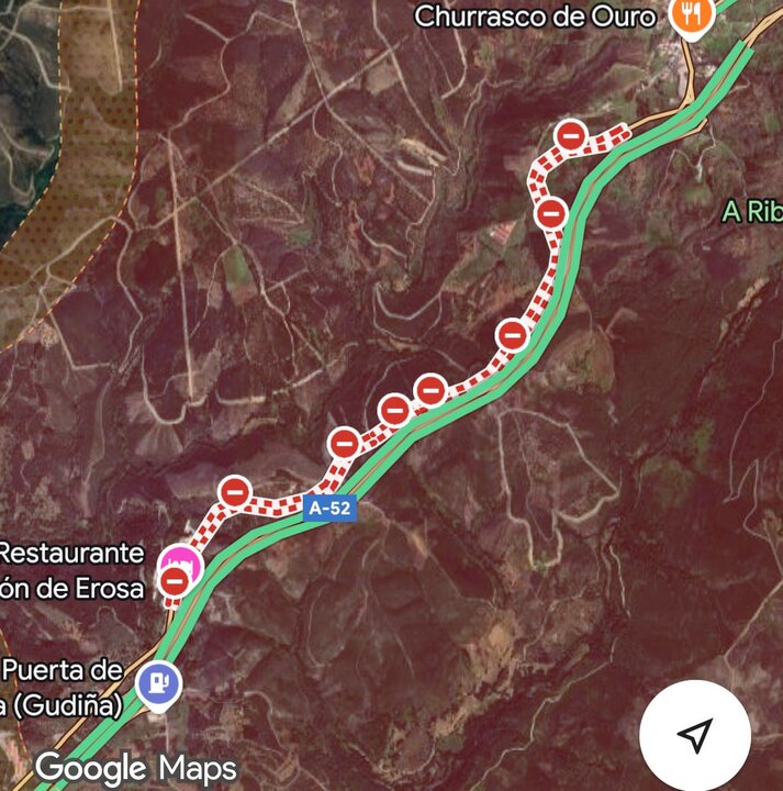 Corte de tráfico de la Nacional 525 entre A Gudiña y Erosa.