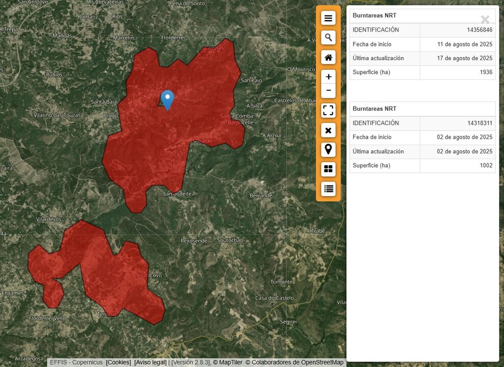 20250820 IFTerrosoVilardevós e IFMoialdeVilardevós Copernicus área quemada