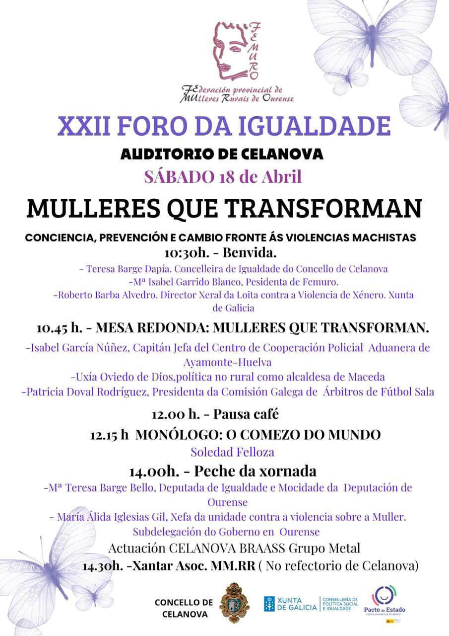 Programación del XXII Foro de la Igualdad que organiza la federación Femuro para este próximo 18 de abril.