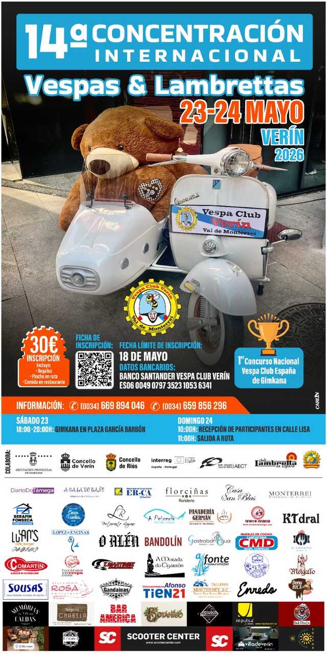 Cartel oficial de la 14ª Concentración Internacional Vespa & Lambrettas prevista en Verín.