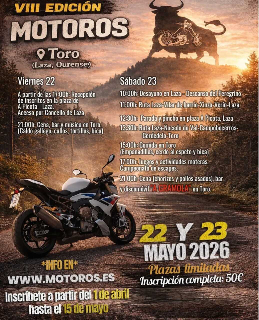 Cartel oficial de la VIII edición de Motoros, que detalla el programa de actividades en Laza y Toro.