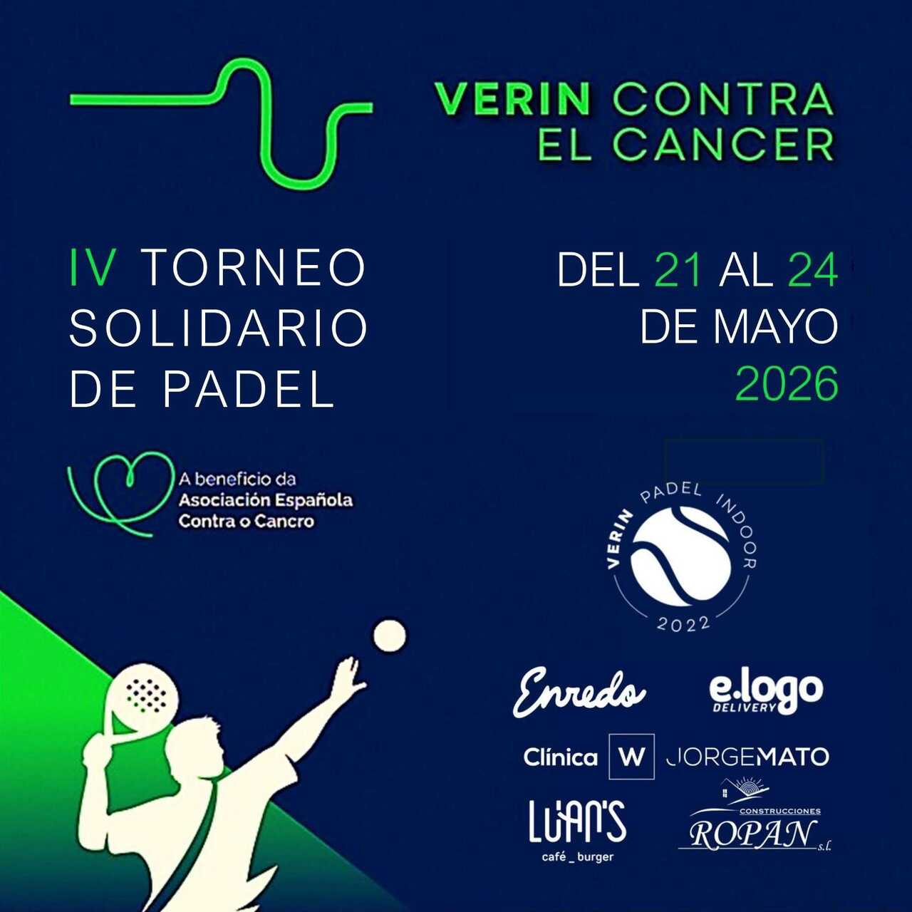 Cartel de la cuarta edición del Torneo Solidario de Pádel "Verín contra el Cáncer" que se celebra en Verín Pádel Indoor.